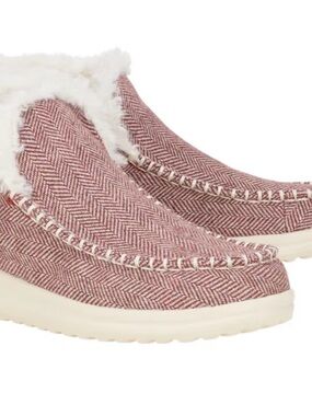 Hey Dude Women's Brown Herringbone Shoes with Faux Fur